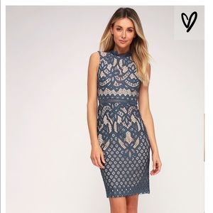 Lulu’s ADRA DUSTY BLUE LACE MIDI DRESS